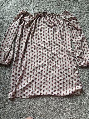 Fashion Union Off-Shoulder Paisley Tunic Top in Cream and Burgundy